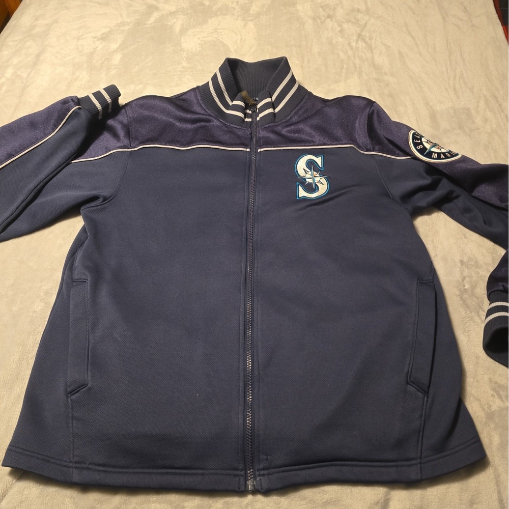 Majestic Authentic Seattle Mariners Full Zip Jacket Large Navy MLB Fleece Lined
